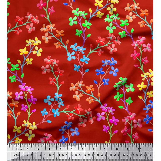 Soimoi Polyester Crepe Fabric Lilac Floral Print Fabric by Yard 52 Inch Wide