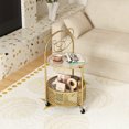 thumbnail image 2 of Gymax 2-Tier Mobile Glass Coffee Table w/ Bear Pattern Storage Basket Transparent & Golden, 2 of 10