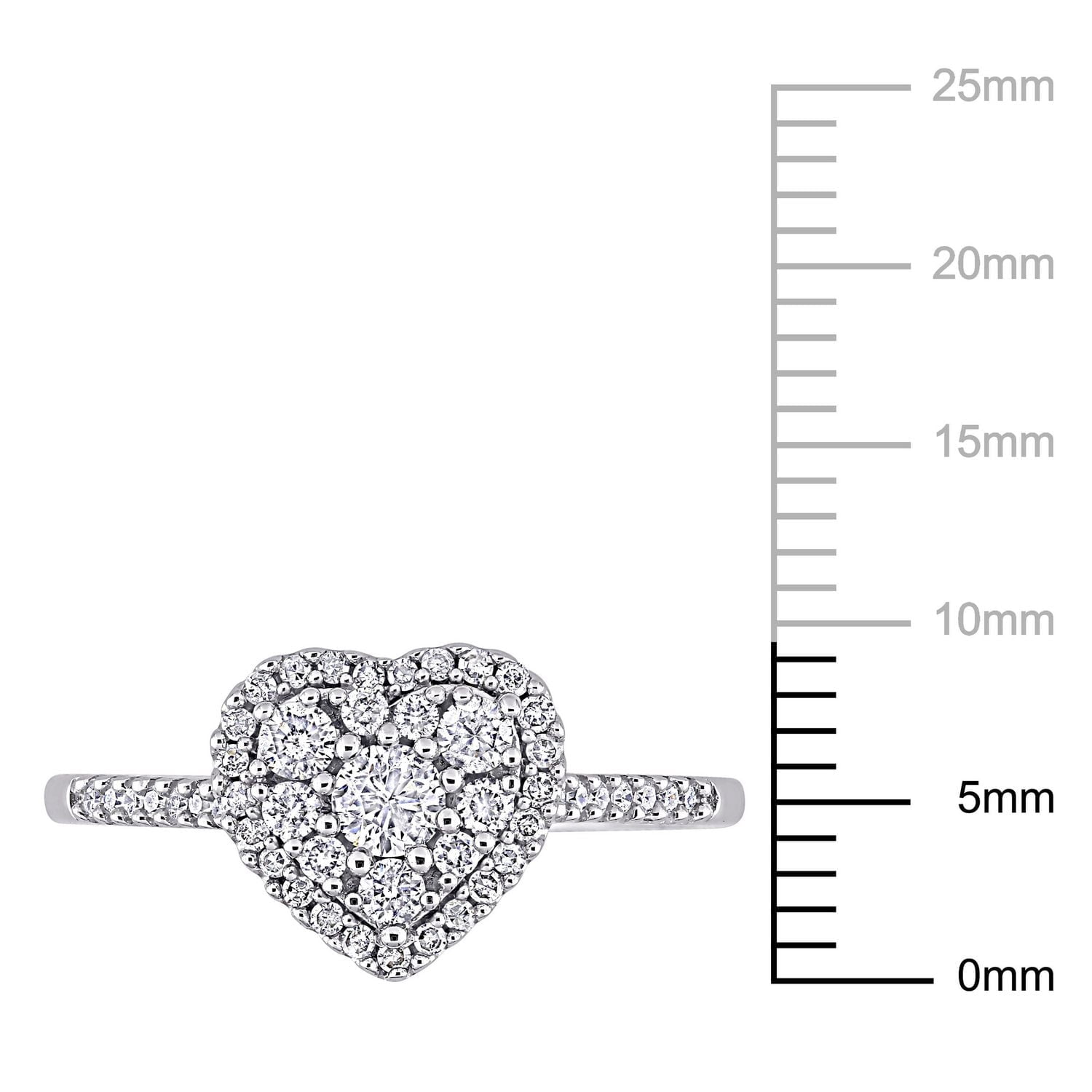 Miabella Bague de fiançailles a grappe de cœurs en or blanc 10K avec diamant 1/2 carat P.T.