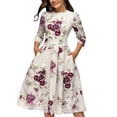 thumbnail image 1 of Robe d'Été Vintage pour Femme, Ligne A, Élégante, Imprimé Floral, Taille Haute, Manches Longues, Robe Soleil, Col Rond, Soirée, Grande Taille, 1 of 3