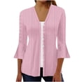 thumbnail image 2 of VKOYWKM 3/4 Length Sleeve Womens Tops Trendy Eyelet Embroidery Tees Button Down V Neck Pullover Tops Solid Color Ruffle Bell Sleeve Tunic Blouses, 2 of 5