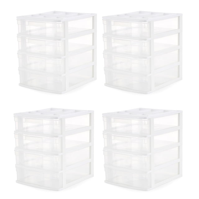 Gracious Living 4 Drawer Desktop Storage w/ Organizer Lid, White (4 Pack)