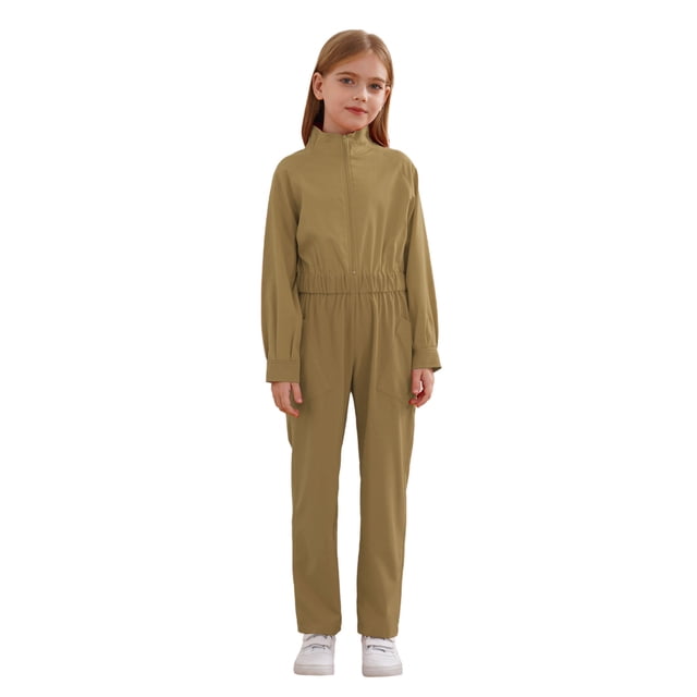 Ocealan Combinaison de Vol à Fermeture Éclair pour Filles Enfants Combinaison Décontractée Khaki 8
