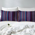 thumbnail image 4 of Erosebridal Blue Red Black Stripe Bed Sheets Queen, Geometric Line Bedding Sets Queen Size 4pcs, 4 of 7