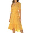 thumbnail image 1 of Chaussures Habillées pour Femmes Mode Décontractée Col en V Chiffon Floral Boho Plage Manches Courtes Robe Manches Courtes Robe Boho Plage Robe Courte Boho Sandales Mode pour Femmes, 1 of 4