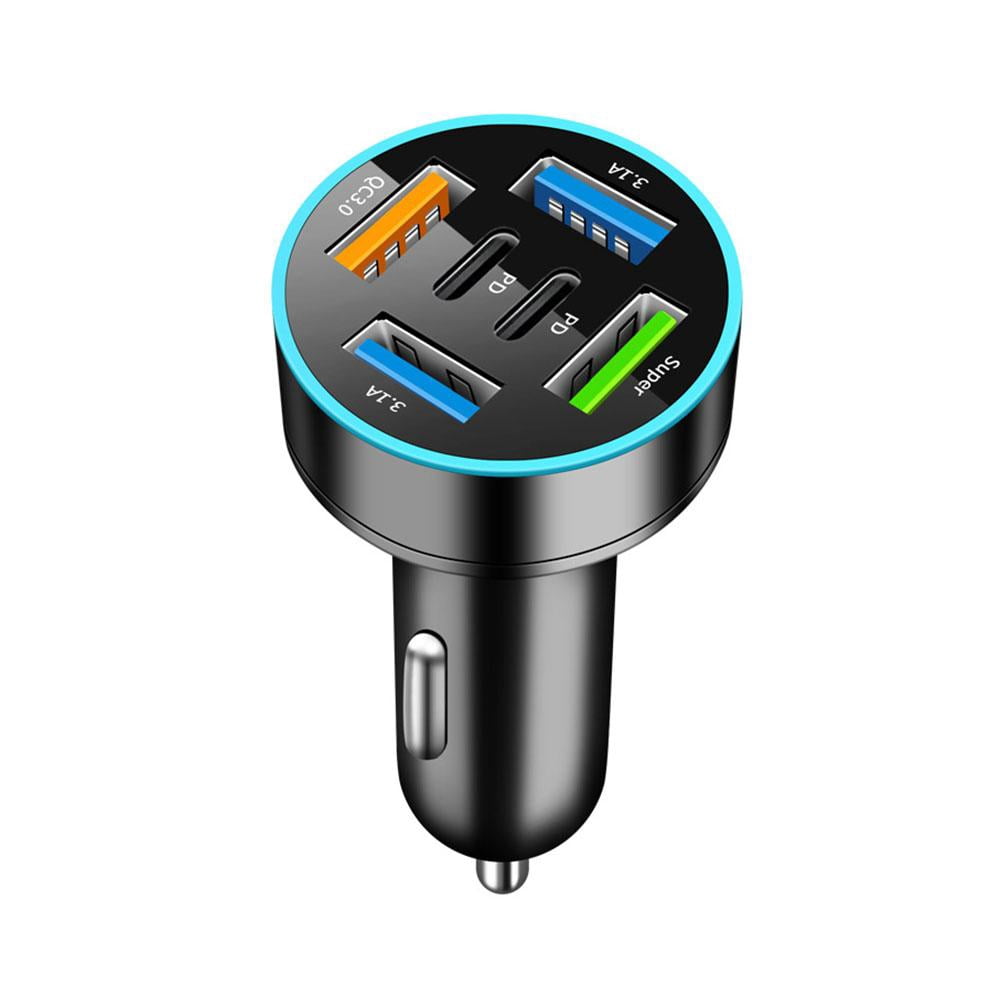 66W Car Charger 4 USB Type C Fast Charging Car Phone With Dis Adapter K7F2