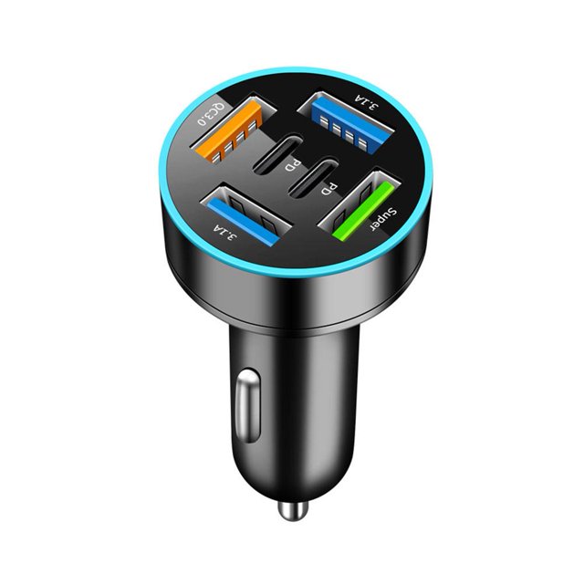 66W Car Charger 4 USB Type C Fast Charging Car Phone With Dis Adapter K7F2