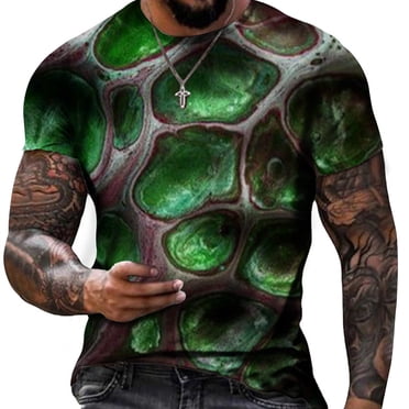 Fridja T-Shirts d'Entraînement pour Hommes Été Manches Courtes Imprimé Flamme 3D Col Rond Ajusté Sport Décontracté Chandail T-Shirts Blouses Hauts Vêtements d'Extérieur (Vert,m) (Vert,m)