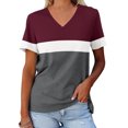 thumbnail image 2 of Yuyuzo T-Shirts pour Femmes Manches Courtes Décontractés Col en V Tops d'Été Color Block Tees Amples, 2 of 4