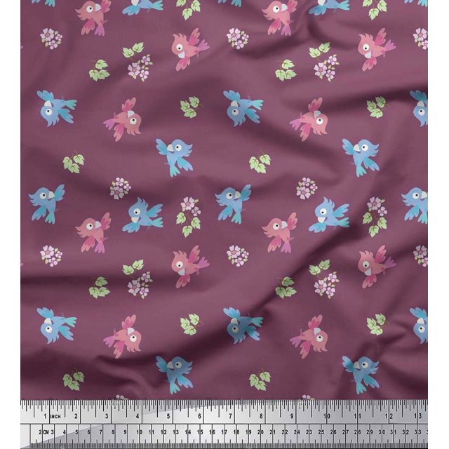 Soimoi Poly Georgette Fabric Leaves,Floral & Parrot Kids Print Fabric by The Yard 42 Inch Wide