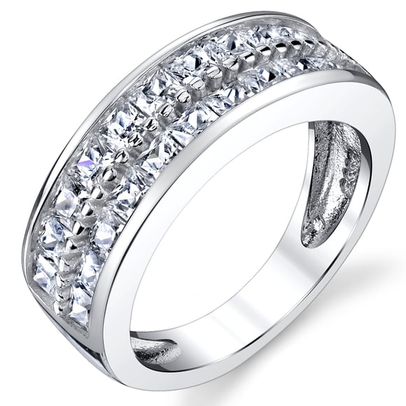 Double Row Princess Cut Men's Sterling Silver Wedding Band Engagement Ring with Cubic Zirconia 7.5mm