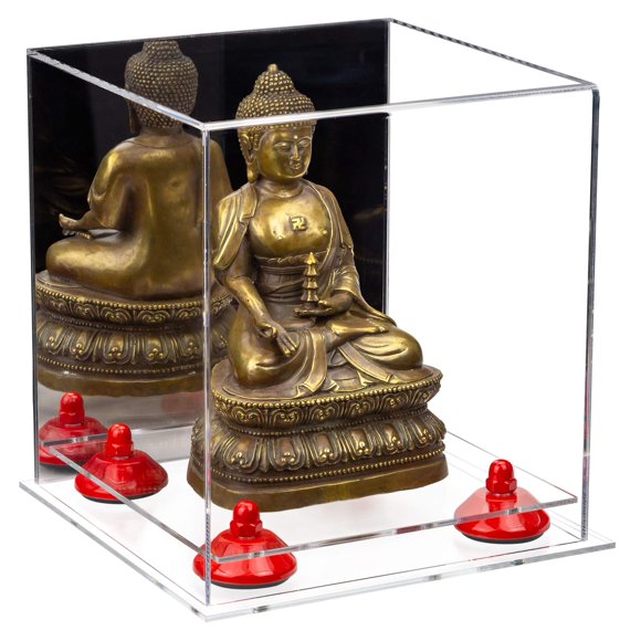 Better Display Cases Versatile Acrylic Display Case - Small Rectangle Box with Mirror, Red Risers and Clear Base 8" x 8" x 8.5" (A015-RR)