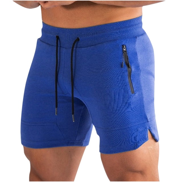 Mens Solid Color Swim Trunks Quick Dry Beachwear Sports Running Swim Board Shorts Mesh Lining. These blue polyester shorts feature a solid color design with a quick-dry fabric, mesh lining, and a comfortable elastic waistband with drawstrings. The shorts include a zippered pocket on the side for secure storage. Suitable for outdoor activities, casual wear, and beach outings.
