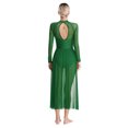 thumbnail image 2 of TTAO Costumes de Danse Lyrique pour Femmes à Manches Longues en Maille Tulle Fluide Robe Maxi Longue Vert P, 2 of 6