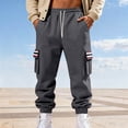 thumbnail image 2 of Lovzfmll Men's Retro Striped Fleece Joggers, Solid Color Base, Heavy Pile, Drawstring Waist, Pockets for Warmth Dark Gray, XL, 2 of 9