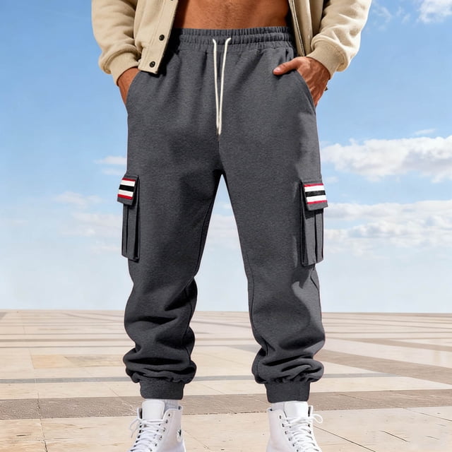 Ceisia Men Solid Color Loose Casual Pants Elastic Waist Drawstring Sports Gift Work Trousers