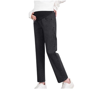 2025 Jeans de Maternité pour Femmes au-Dessus du Ventre Confortables Extensibles Jeans Boyfriend en Denim Pantalons de Grossesse Noirs