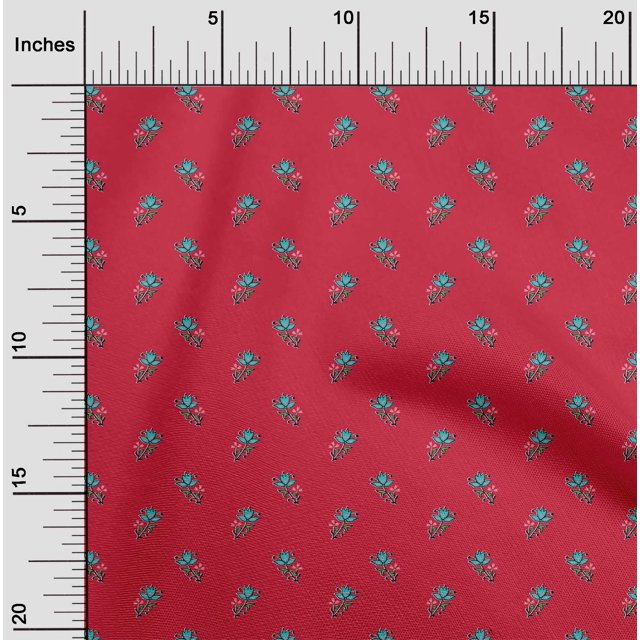 oneOone Silk Tabby Fabric Floral Block Print Sewing Fabric BTY 42 Inch Wide