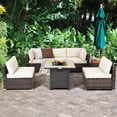 thumbnail image 1 of Costway 7PCS Patio Rattan Furniture Set 30" Fire Pit Table Cover Cushion Sofa Off White, 1 of 9