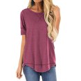 thumbnail image 2 of stanreset T-shirt pour Femme, Haut Uni à Coutures, Blouse à Ourlet Asymétrique, Rouge, TTG, 2 of 8
