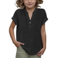 thumbnail image 1 of DecSea Linen Shirts for Kids 2025 Summer Button Down V Neck Short Sleeve Tops Casual Solid Blouses, 1 of 9