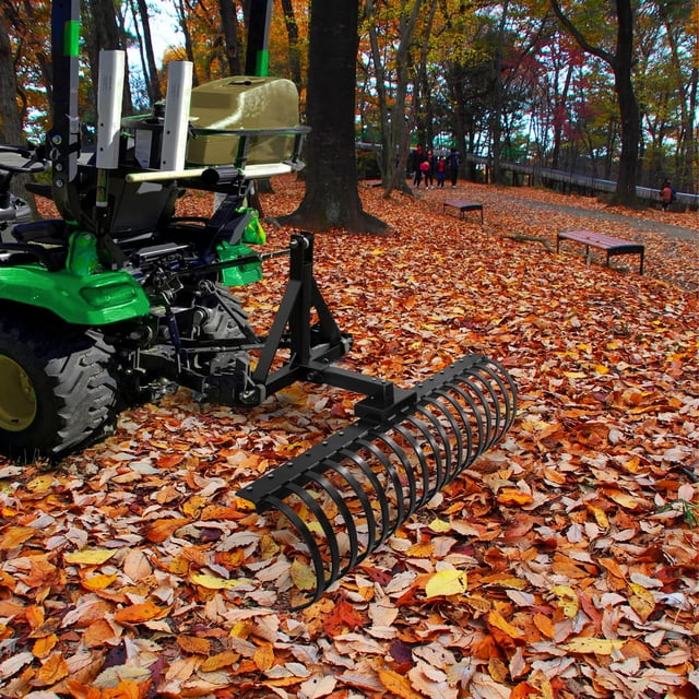 Kojooin Râteau Paysager Robuste pour Tracteur de Pelouse, VTT Ou UTV, Râteau de 49 Pouces avec 17 Dents en Acier et Récepteur de 2 Pouces