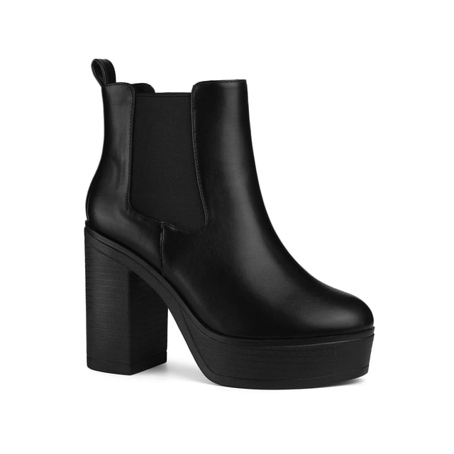 Unique Bargains Bottines Chelsea à Talons Hauts Épais à Plateforme pour Femmes