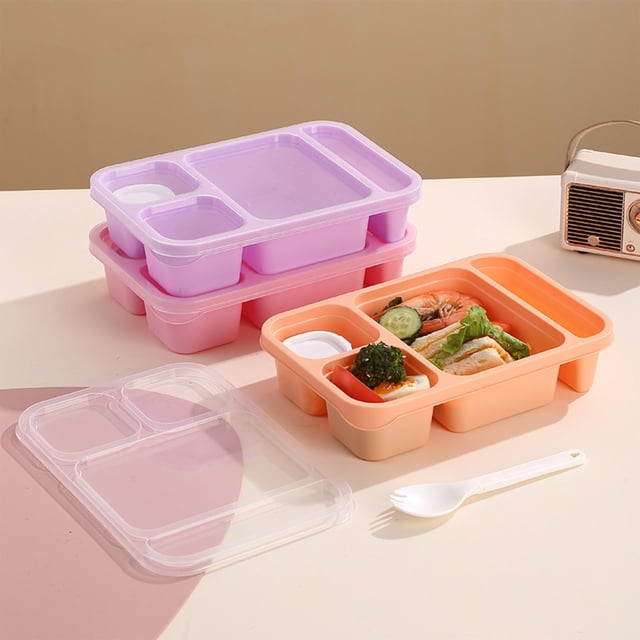 Jpxdew Divided Plastic Lunch Box Set of 3,Microwave Stackable Bento Containers,Leakproof 8.85x7.28x2.16 Inch