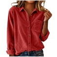 thumbnail image 1 of yardsong Women's Winter Spring Corduroy Shacket - Oversized Boyfriend Collared Button Down Long Sleeve with Pocket Red,S, 1 of 8