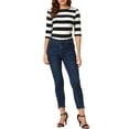 thumbnail image 2 of INSPIRE CHIC Hauts pour Femmes Non Doublés Col Rond Manches au Coude Coupe Ajustée T-Shirt Décontracté TG Noir, 2 of 6