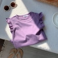 thumbnail image 2 of LUOGENLI T Shirt for Girls Girls Ruffle Sleeve T Shirt Solid Color Vest Girls Basic Short Sleeve Shirts for Girls Trendy Summer Mini Purple 9-10 Years, 2 of 3