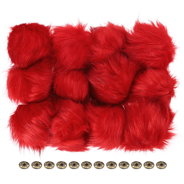 Unique Bargains Fluffy Soft Faux Fur Pom Poms for Hats with Snap Button, Red 12Pack
