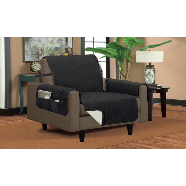 Protecteur de Meuble Classique Réversible Matelassé Imperméable à Motif Losange (Chaise, Gris/argent)