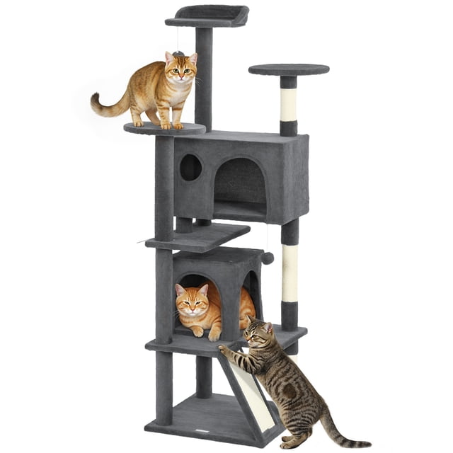 PawHut 54" Cat Tree Tower with Scratching Posts, Cat Condos, Dark Grey