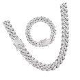 thumbnail image 4 of 2Pcs Cuban Link Chain Rhinestone Necklace Bracelet Set Gift for Lover Anniversary Birthday Silver 50CM 20CM, 4 of 12