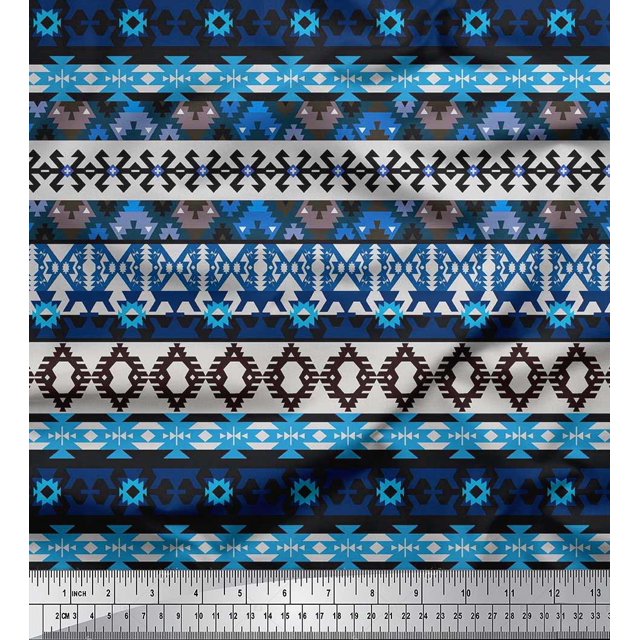 Soimoi polyester Crepe Fabric Aztec Southwestern Print Sewing Fabric Yard 52 Inch Wide