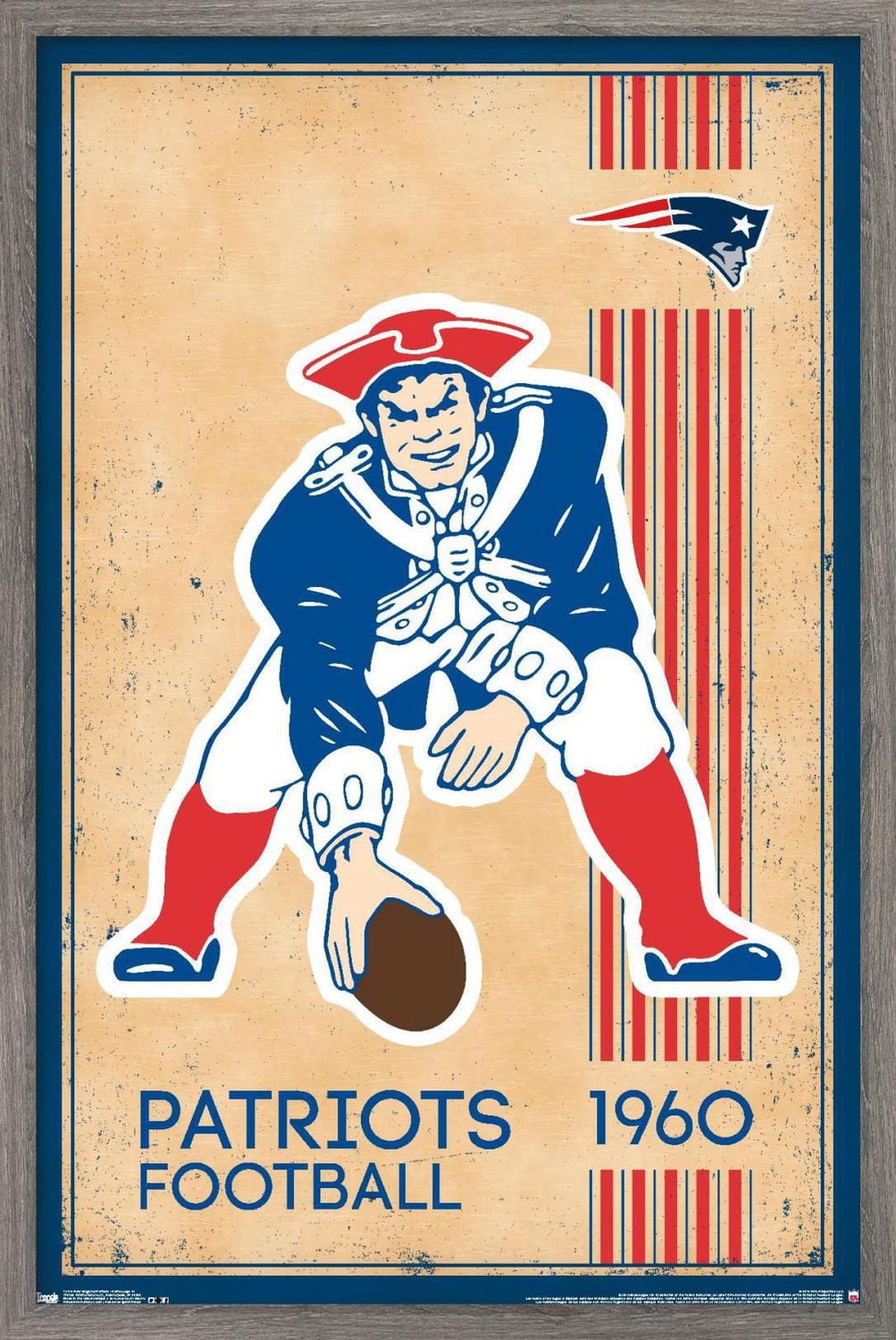 NFL New England Patriots - Retro Logo 14 Wall Poster, 14.725" x 22.375" Framed