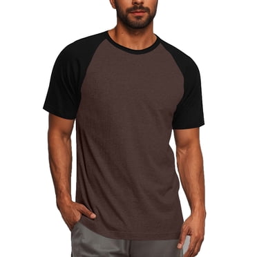 Pisexur T Shirts for Man,Men's Two Color Blocked Pullover Fitness Casual Sports T - Shirt Pajamas Short Sleeve Round Neck Top Brown,L Golf Shirts Men & Mens Shirts