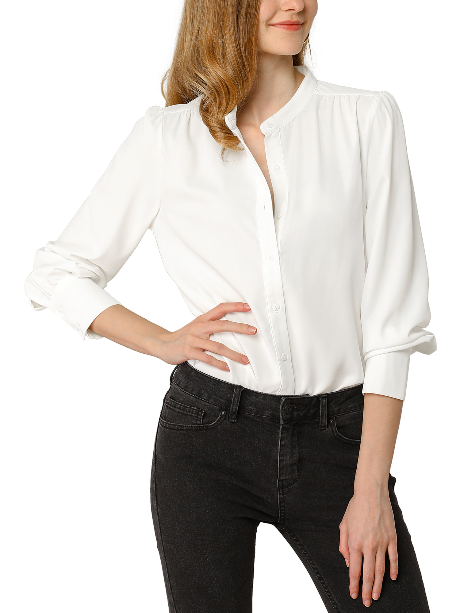 INSPIRE CHIC Chemises à Manches Longues pour Femmes avec Col Montant et Boutons