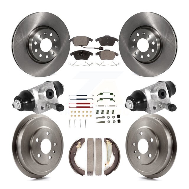 Transit Auto Front Rear Disc Brake Rotors Semi-Metallic Pads and Drum Kit (9Pc) for Car 2011-2012 Volkswagen Jetta rear brakes with 312mm Diameter Rotor K8F-102528