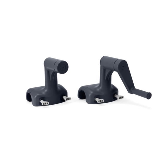 Intex Solar Cover Reel Poignées de Manivelle en Plastique Gris Foncé avec clips de Montage, Illustrées sur un Fond Blanc, l'Une avec la Manivelle Allongée et l'Autre Rétractable, Conçues pour une Fixation Facile aux Cadres de Piscines hors Terre pour Enrouler et Retirer les Couvertures Solaires.