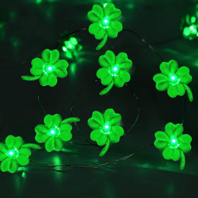 HOARBOEG St Patricks Day Lights 2 M 20 LED Lights Indoor Battery With Timer Four Leaf LED Light For St. Patrick's Day Party Clearance Sale