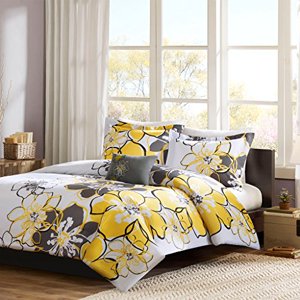 Mi Zone - Allison Comforter Set - Yellow - Full/Queen - Floral Pattern - Includes 1 Comforter, 1 Decorative Pillow, 2 Shams