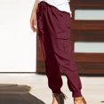 thumbnail image 2 of Clearance-Sale Legging with Pocket for Women Solid Color Plus Casual Leggings Drawstring Stretchy Low Waist Ruched Womens Sweaterpants Multiple Pocket Softy Work Pants for Women Weekly-Deals（Wine,L）, 2 of 8