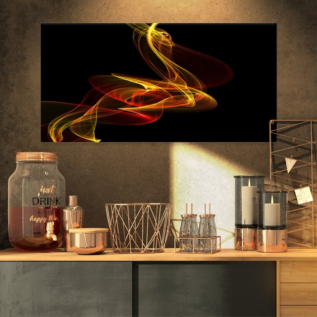 Red Yellow Twisted Waves Fractal - Large Abstract Canvas Wall Art