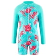 thumbnail image 3 of PMVFHDE Girls Long Sleeve Rash Guard Swimsuit with Floral Print - UPF 50+ Sun Protection Swimwear, Quick-Dry Front Zip Closure One-Piece Bathing Suits for Toddler Kids Light Blue,5-6 Years, 3 of 7