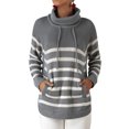 thumbnail image 1 of Women Stripe Turtle Neck Pocket Front Long Sleeve Knitted Sweater, 1 of 7