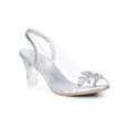 thumbnail image 1 of BLISSFUL STEP Women's Flower Rhinestone Slingback Clear Mid Heel Slip On Sandals Silver 9, 1 of 8