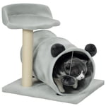 PawHut Petit arbre de chat, Tour de chat avec tunnel, poste de scratching, lit, gris