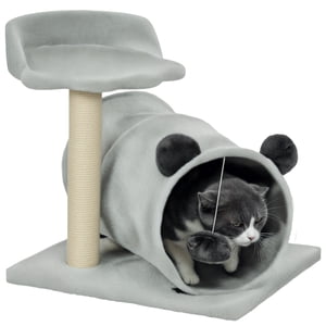 PawHut Petit arbre de chat, Tour de chat avec tunnel, poste de scratching, lit, gris
